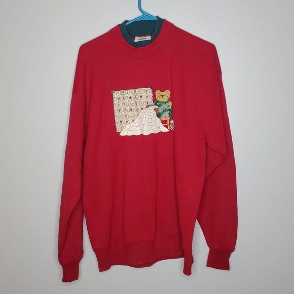 Gopher L Vintage Teddy Bear Sweater Red Green Grannycore Quit 90's - Picture 3 of 7
